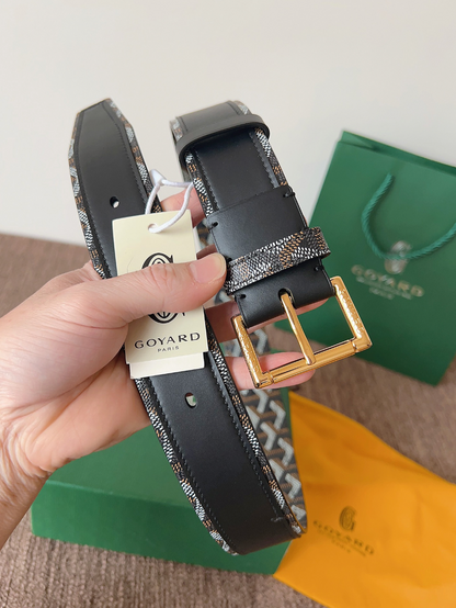 GOYARD GOYARDINE REVERSIBLE LEATHER BELT – SILVER PIN BUCKLE – FULL SET – 1:1 HIGH END