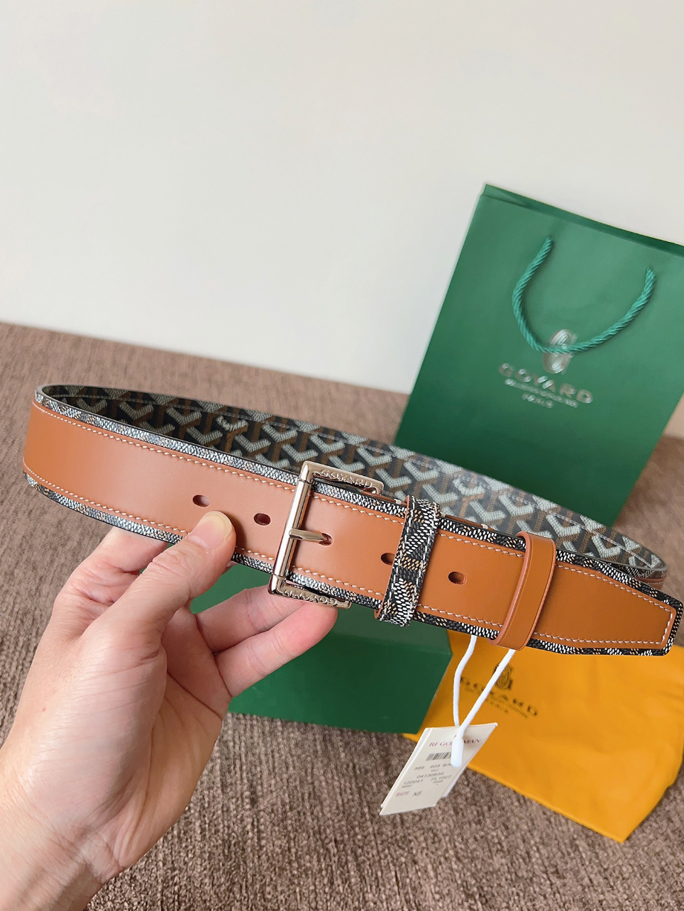 GOYARD GOYARDINE REVERSIBLE LEATHER BELT – SILVER PIN BUCKLE – FULL SET – 1:1 HIGH END