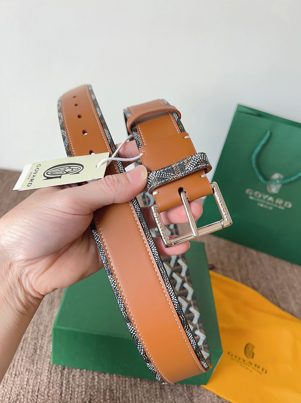 GOYARD GOYARDINE REVERSIBLE LEATHER BELT – SILVER PIN BUCKLE – FULL SET – 1:1 HIGH END