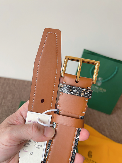 GOYARD GOYARDINE REVERSIBLE LEATHER BELT – SILVER PIN BUCKLE – FULL SET – 1:1 HIGH END