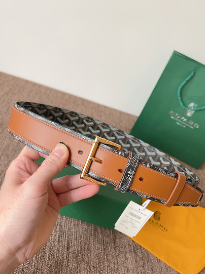GOYARD GOYARDINE REVERSIBLE LEATHER BELT – SILVER PIN BUCKLE – FULL SET – 1:1 HIGH END
