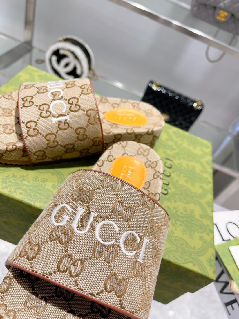 GUCCI GG CANVAS SLIDE SANDALS – BLACK – LOGO STRAP – FULL SET – 1:1 HIGH END