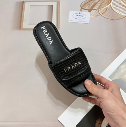 PRADA RAFFIA SLIDE SANDALS – FULL SET – 1:1 HIGH END