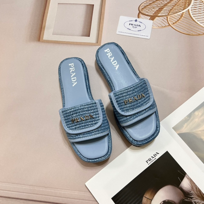 PRADA RAFFIA SLIDE SANDALS – FULL SET – 1:1 HIGH END