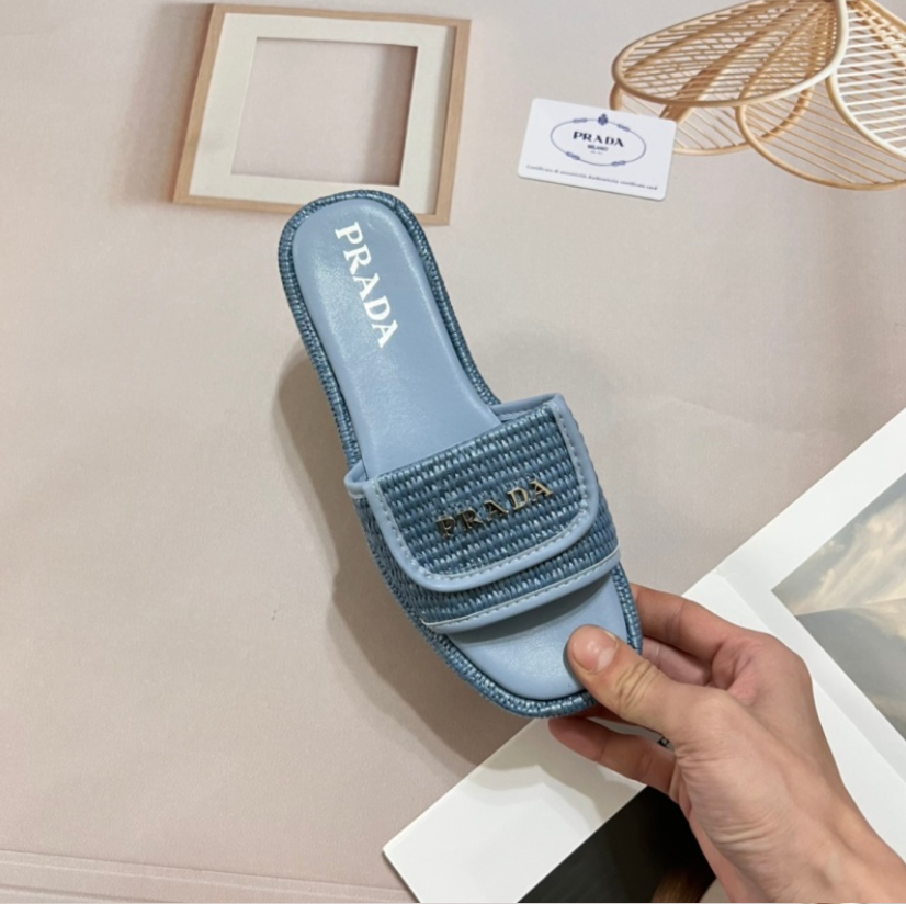 PRADA RAFFIA SLIDE SANDALS – FULL SET – 1:1 HIGH END