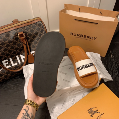 BURBERRY LOGO SLIDE SANDALS – EMBROIDERED LOGO – FULL SET – 1:1 HIGH END