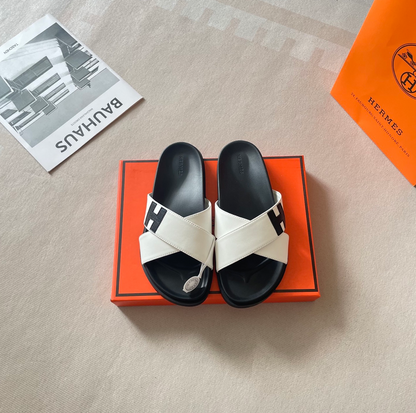 HERMÈS CROSS STRAP SLIDE SANDALS – ICONIC H DETAIL – FULL SET – 1:1 HIGH END