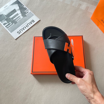 HERMÈS CROSS STRAP SLIDE SANDALS – ICONIC H DETAIL – FULL SET – 1:1 HIGH END