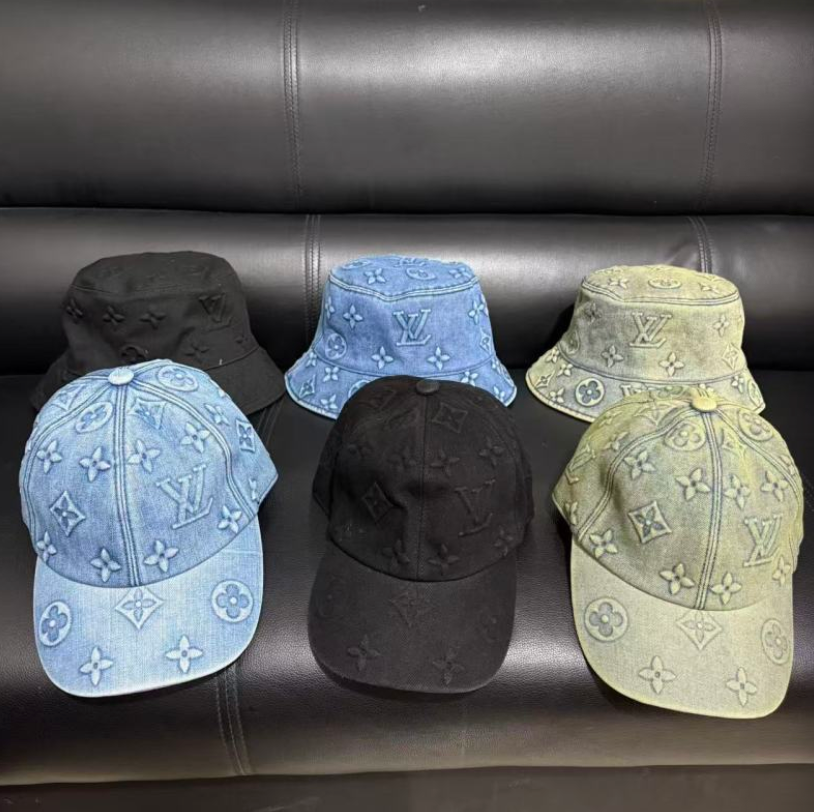 LOUIS VUITTON MONOGRAM WASHED DENIM HAT COLLECTION – BASEBALL CAP & BUCKET HAT – GREEN / JEANS / BLACK – 1:1 HIGH END