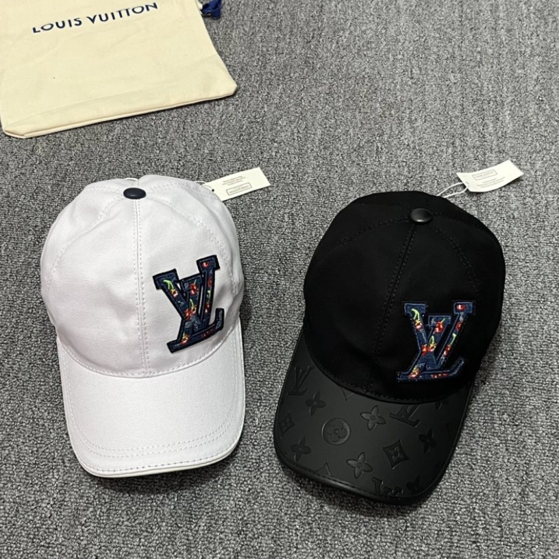 LOUIS VUITTON LEAGUE LV BASEBALL CAP – MULTICOLOR FLOWER EMBROIDERY – BLACK / WHITE – 1:1 HIGH END