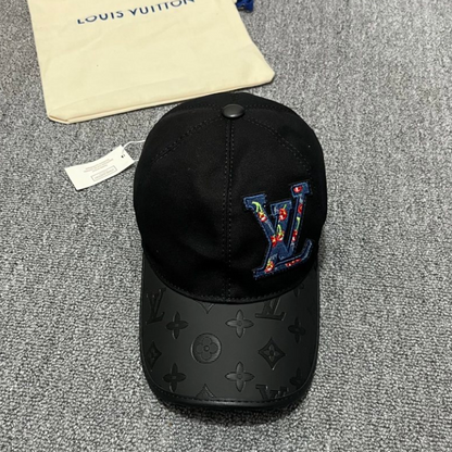 LOUIS VUITTON LEAGUE LV BASEBALL CAP – MULTICOLOR FLOWER EMBROIDERY – BLACK / WHITE – 1:1 HIGH END
