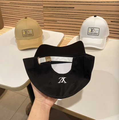 LOUIS VUITTON LV SQUARE PATCH CONTRAST STITCHING BASEBALL CAP – WHITE / BLACK / BEIGE – 1:1 HIGH END