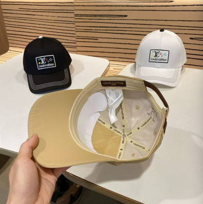 LOUIS VUITTON LV SQUARE PATCH CONTRAST STITCHING BASEBALL CAP – WHITE / BLACK / BEIGE – 1:1 HIGH END