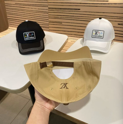 LOUIS VUITTON LV SQUARE PATCH CONTRAST STITCHING BASEBALL CAP – WHITE / BLACK / BEIGE – 1:1 HIGH END