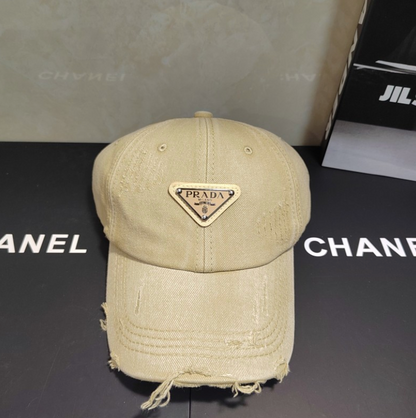 PRADA DISTRESSED DENIM BASEBALL CAP – BLACK / BEIGE / GRAY / PINK / GREEN – 1:1 HIGH END