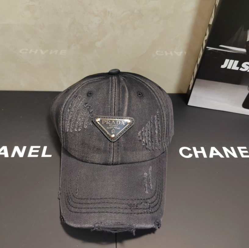 PRADA DISTRESSED DENIM BASEBALL CAP – BLACK / BEIGE / GRAY / PINK / GREEN – 1:1 HIGH END