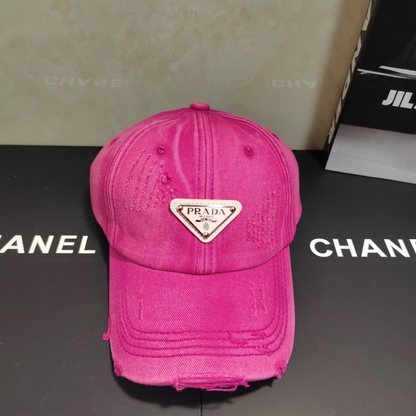 PRADA DISTRESSED DENIM BASEBALL CAP – BLACK / BEIGE / GRAY / PINK / GREEN – 1:1 HIGH END