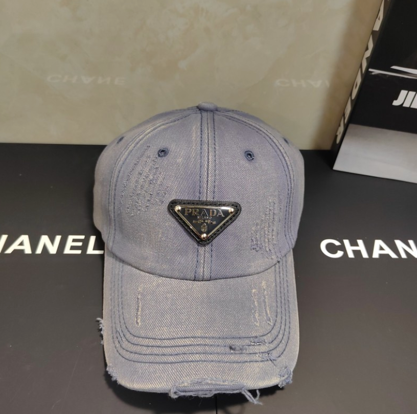 PRADA DISTRESSED DENIM BASEBALL CAP – BLACK / BEIGE / GRAY / PINK / GREEN – 1:1 HIGH END