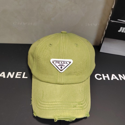 PRADA DISTRESSED DENIM BASEBALL CAP – BLACK / BEIGE / GRAY / PINK / GREEN – 1:1 HIGH END