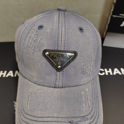 PRADA DISTRESSED DENIM BASEBALL CAP – BLACK / BEIGE / GRAY / PINK / GREEN – 1:1 HIGH END