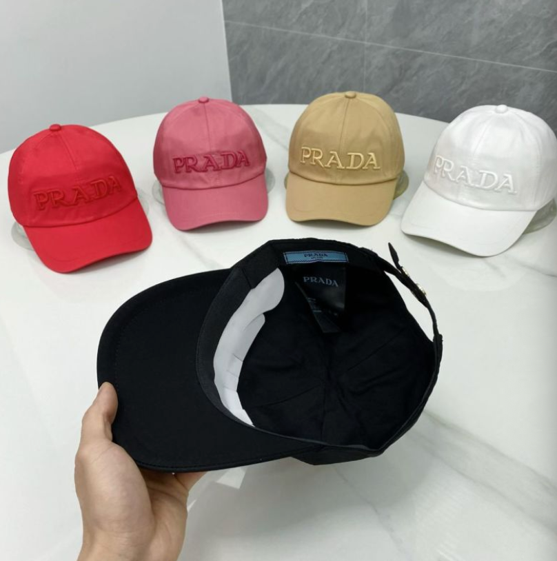 PRADA EMBROIDERED LOGO DRILL BASEBALL CAP – BLACK / RED / PINK / BEIGE / WHITE – 1:1 HIGH END