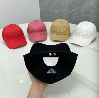 PRADA EMBROIDERED LOGO DRILL BASEBALL CAP – BLACK / RED / PINK / BEIGE / WHITE – 1:1 HIGH END