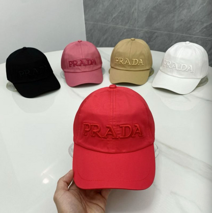 PRADA EMBROIDERED LOGO DRILL BASEBALL CAP – BLACK / RED / PINK / BEIGE / WHITE – 1:1 HIGH END