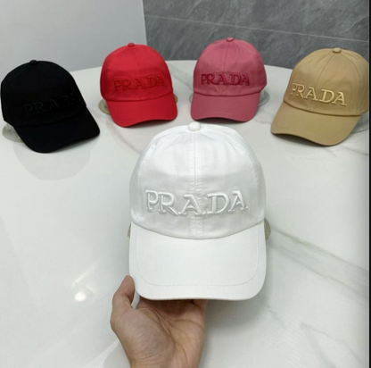 PRADA EMBROIDERED LOGO DRILL BASEBALL CAP – BLACK / RED / PINK / BEIGE / WHITE – 1:1 HIGH END