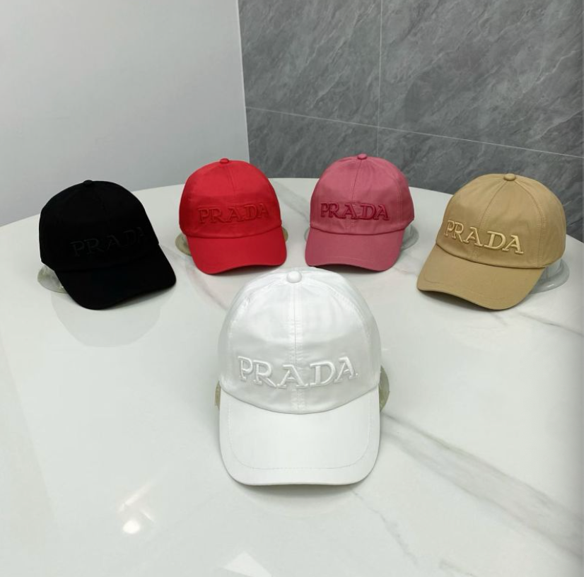 PRADA EMBROIDERED LOGO DRILL BASEBALL CAP – BLACK / RED / PINK / BEIGE / WHITE – 1:1 HIGH END