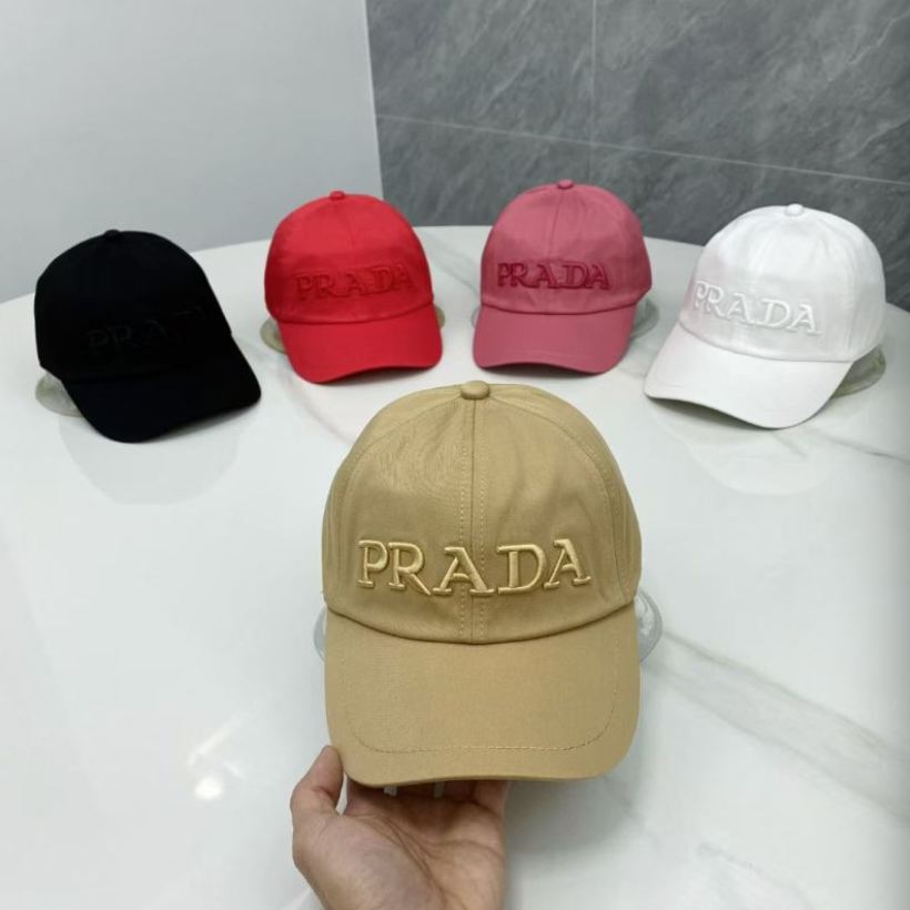 PRADA EMBROIDERED LOGO DRILL BASEBALL CAP – BLACK / RED / PINK / BEIGE / WHITE – 1:1 HIGH END