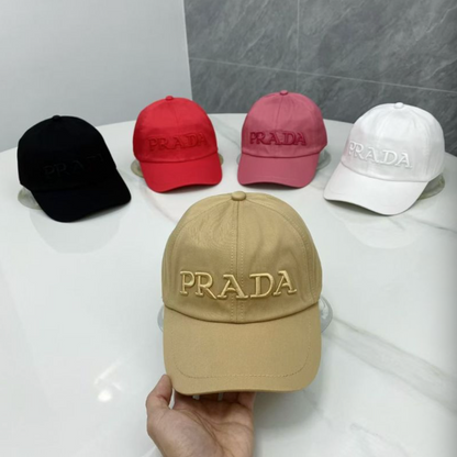 PRADA EMBROIDERED LOGO DRILL BASEBALL CAP – BLACK / RED / PINK / BEIGE / WHITE – 1:1 HIGH END