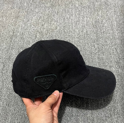 PRADA WASHED DENIM EMBROIDERED LOGO HEADWEAR – BASEBALL CAP & BUCKET HAT – COCOA BROWN / WASHED BLACK – 1:1 HIGH END