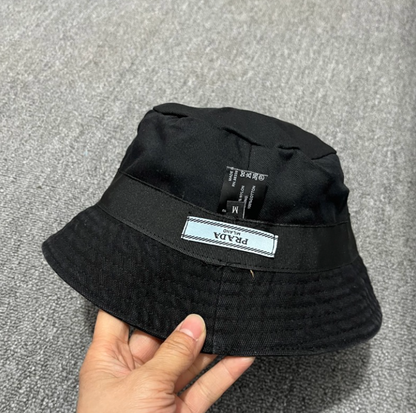 PRADA WASHED DENIM EMBROIDERED LOGO HEADWEAR – BASEBALL CAP & BUCKET HAT – COCOA BROWN / WASHED BLACK – 1:1 HIGH END