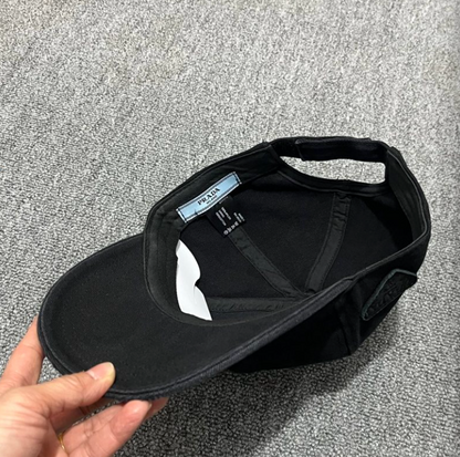 PRADA WASHED DENIM EMBROIDERED LOGO HEADWEAR – BASEBALL CAP & BUCKET HAT – COCOA BROWN / WASHED BLACK – 1:1 HIGH END