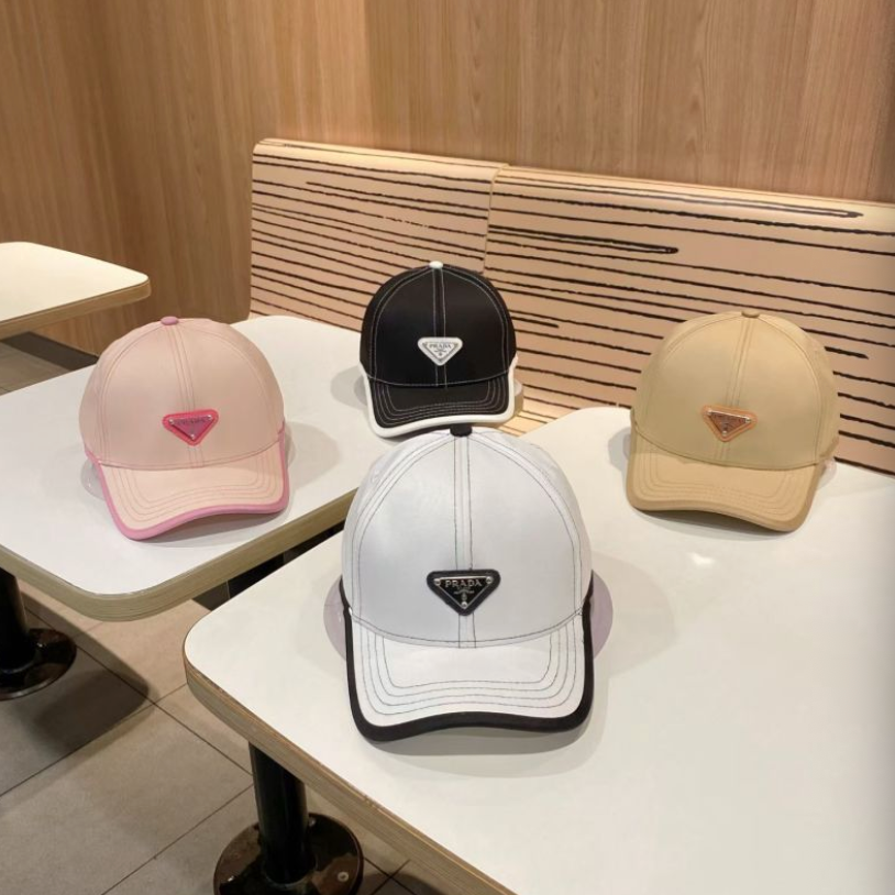 PRADA CONTRASTING STITCH BASEBALL CAP – PINK / BLACK / BEIGE / WHIT – 1:1 HIGH END