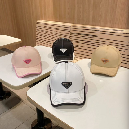 PRADA CONTRASTING STITCH BASEBALL CAP – PINK / BLACK / BEIGE / WHIT – 1:1 HIGH END