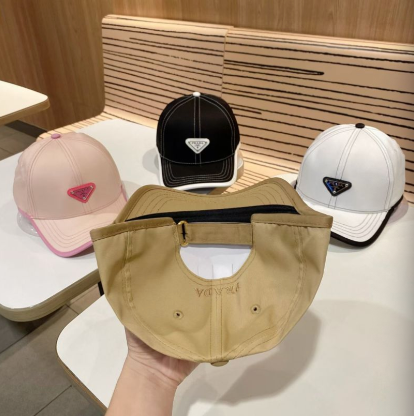 PRADA CONTRASTING STITCH BASEBALL CAP – PINK / BLACK / BEIGE / WHIT – 1:1 HIGH END