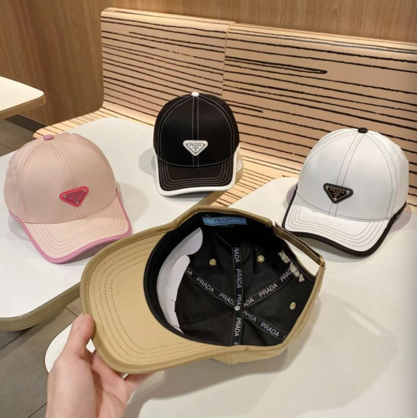 PRADA CONTRASTING STITCH BASEBALL CAP – PINK / BLACK / BEIGE / WHIT – 1:1 HIGH END