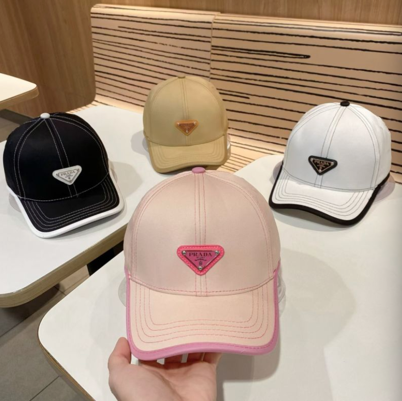 PRADA CONTRASTING STITCH BASEBALL CAP – PINK / BLACK / BEIGE / WHIT – 1:1 HIGH END