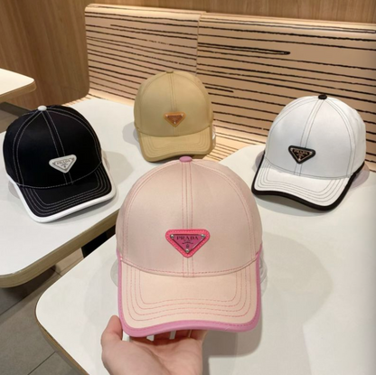 PRADA CONTRASTING STITCH BASEBALL CAP – PINK / BLACK / BEIGE / WHIT – 1:1 HIGH END