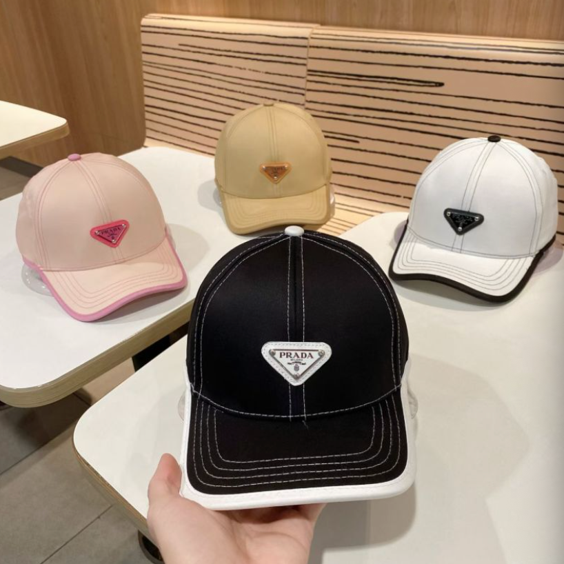 PRADA CONTRASTING STITCH BASEBALL CAP – PINK / BLACK / BEIGE / WHIT – 1:1 HIGH END