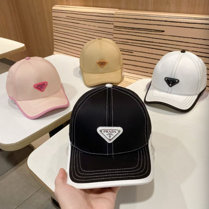 PRADA CONTRASTING STITCH BASEBALL CAP – PINK / BLACK / BEIGE / WHIT – 1:1 HIGH END