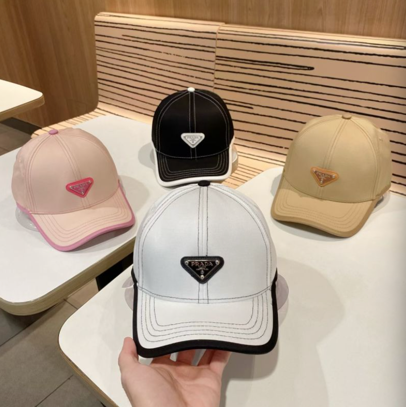 PRADA CONTRASTING STITCH BASEBALL CAP – PINK / BLACK / BEIGE / WHIT – 1:1 HIGH END