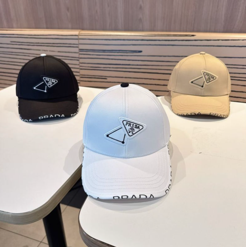PRADA DOUBLE TRIANGLE LOGO BASEBALL CAP – BEIGE / BLACK / WHITE – 1:1 HIGH END