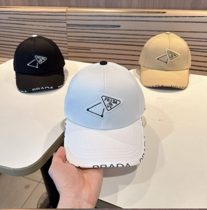 PRADA DOUBLE TRIANGLE LOGO BASEBALL CAP – BEIGE / BLACK / WHITE – 1:1 HIGH END
