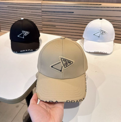 PRADA DOUBLE TRIANGLE LOGO BASEBALL CAP – BEIGE / BLACK / WHITE – 1:1 HIGH END