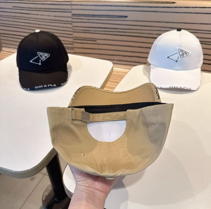 PRADA DOUBLE TRIANGLE LOGO BASEBALL CAP – BEIGE / BLACK / WHITE – 1:1 HIGH END
