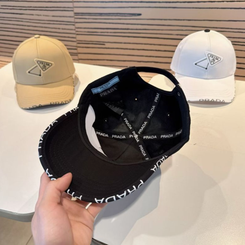 PRADA DOUBLE TRIANGLE LOGO BASEBALL CAP – BEIGE / BLACK / WHITE – 1:1 HIGH END