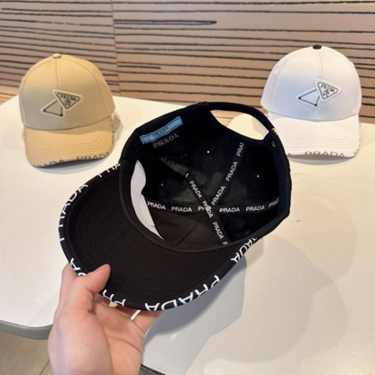 PRADA DOUBLE TRIANGLE LOGO BASEBALL CAP – BEIGE / BLACK / WHITE – 1:1 HIGH END