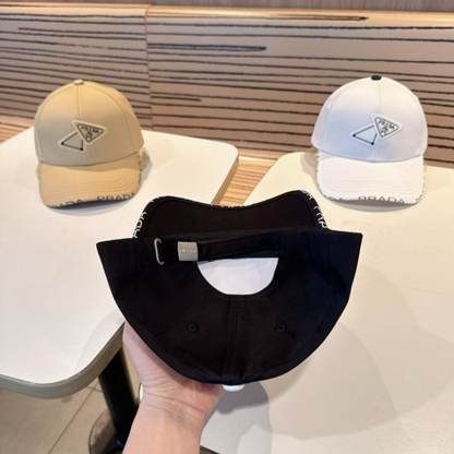 PRADA DOUBLE TRIANGLE LOGO BASEBALL CAP – BEIGE / BLACK / WHITE – 1:1 HIGH END